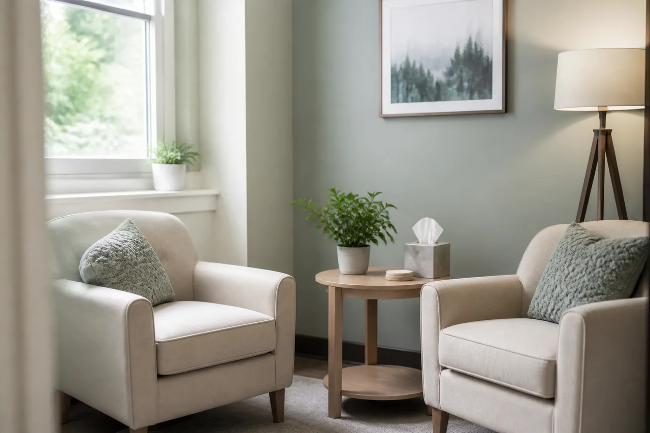 Calm consultation space used when evaluating whether recovery housing is the right next step