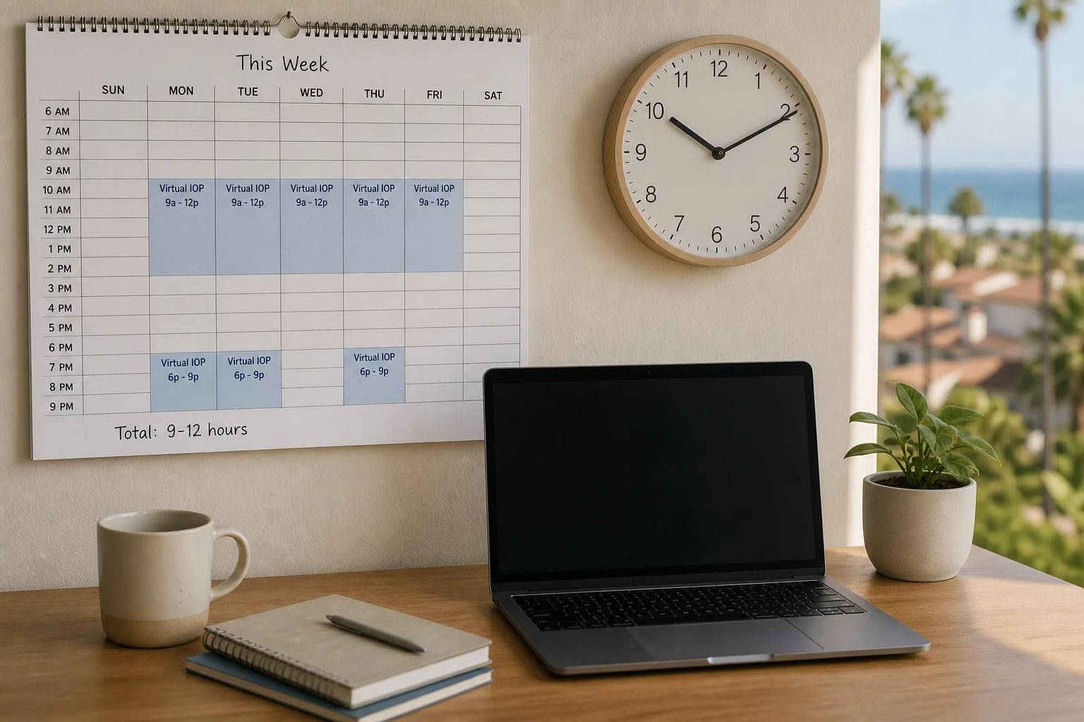 Calendar and schedule planning for weekly virtual IOP treatment hours