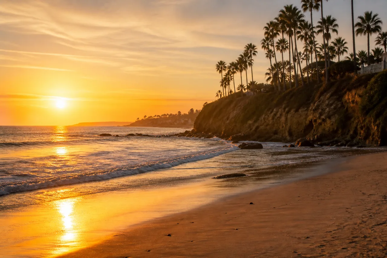 Orange County coastline at golden hour — the Southern California setting for residential treatment at The Grove